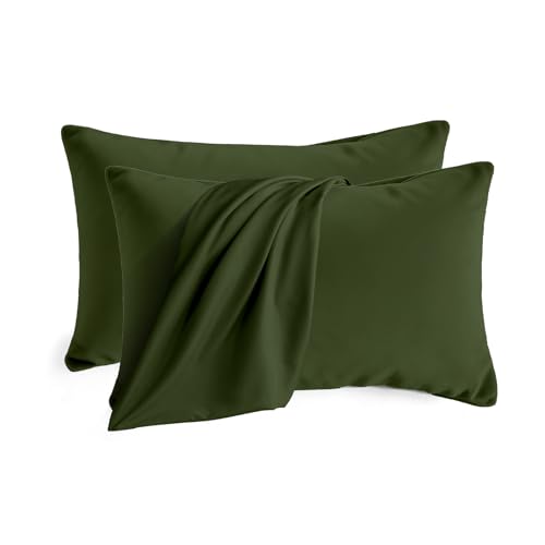 Q&J Fabric Co. Queen Pillow Cases Set of 2,Brushed Microfiber Pillowcases,Soft,Wrinkle-Free,Fade-Resistant,Pillow Cases Closure,Festive Gift for Mother's Gift (20x30 inch,Olive Green)