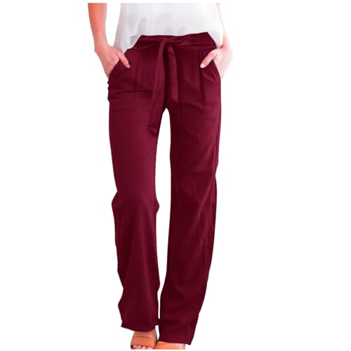 Womens Pants Casual Trendy 20254 Spring Drawstring Loose Fit Trouser Lounge Beach Straight Linen Wide Leg Palazzo Running