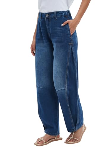 LifeShe Baggy Jeans for Woman Side Pleats Mid Rise Barrel Jeans Casual Loose Wide Leg Denim Pants