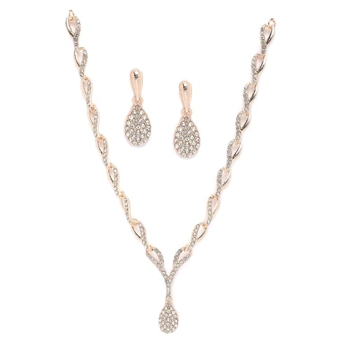 Image of ZENEME Oxidised Silver-Plated Cubic Zirconia Studded Teardrop Shaped Necklace With Earrings Jewellery Set For Girls and Women