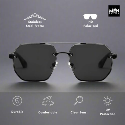 Image of THE MEN THING Men Octogonal 2101 AERO HEX HD Polarized Sunglasses - UV400 Protection, Stainless Steel Frame