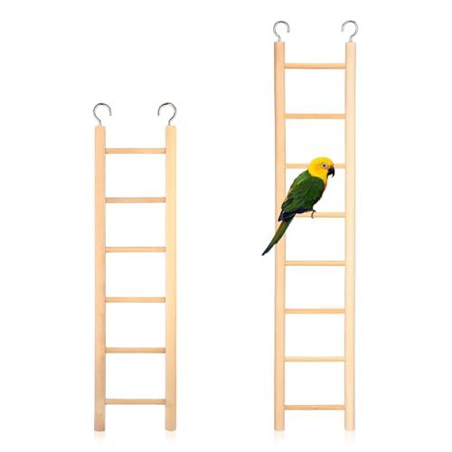 2 Pack Bird Ladder Wooden Bird Cage Ladder Birds Cage Accessories for Parakeets Parrots Cockatoo & Lovebirds (6 Step & 8 Step)