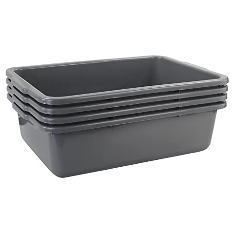 Leendines 4 Packs 32 L Large Plastic Bus Tubs, Commercial Bus Tray Box, Grey Cover