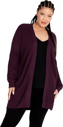 Image of Avenue Women's Plus Size Boyfriend Rib Knit Open Front Cardigan