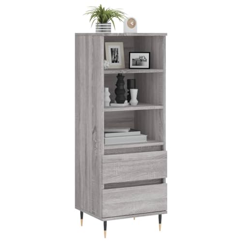 Credenza moderna rustica alta – 110 cm di altezza armadio per soggiorno con 2 cassetti e ripiani aperti, sottile e stretta, per soggiorno, camera da letto, cucina