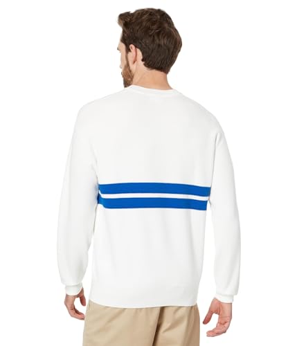 Lacoste Men's Long Sleeve Relaxed Fit V Neck Sweater W/Stripes, Flour/Ladigue, S2