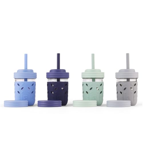 Image of Elk and Friends Kids & Toddler Cups | The Original Glass Mason jars 8 oz with Silicone Straws with Stoppers | Smoothie Cups | Spill Proof Sippy Cups for Toddlers