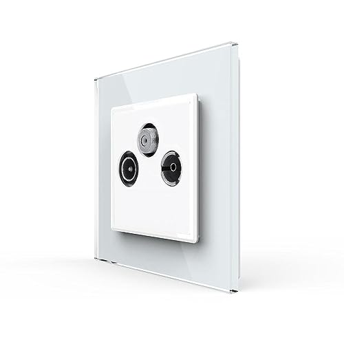 Livolo - Caja de conexión triple para televisores de televisión por satélite, radio FM, cable con marco de cristal de 1 compartimento, color blanco