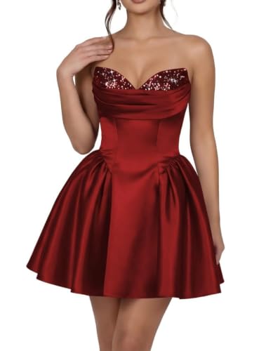 Robe de bal en satin sans bretelles KIYNE courte et plissée pour adolescente