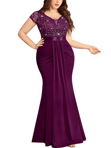 Image of MISSMAY Women's Plus Size Bridesmaid Formal Dresses V Neck Sequin Lace Mermaid Wedding Evening Gowns Dresses