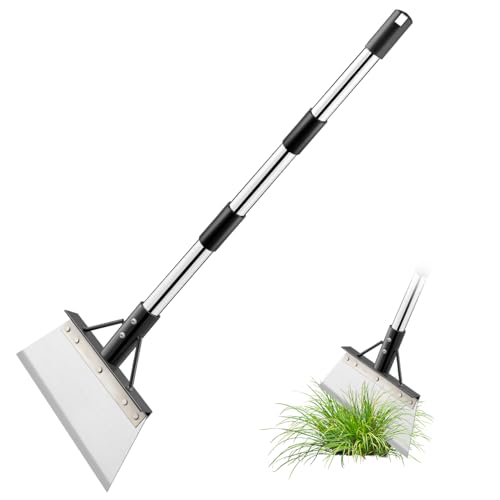 PVEGOS 25cm Patio Weed Remover Tool with Long Handle Wide Stainless Steel Moss Scraper for Block Paving Driveway Garden Paths and Edges