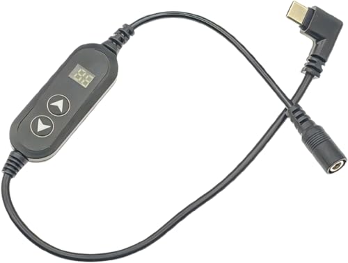 CNCTWO(コネクトツー) 昇圧ケーブル 20v バートル 電熱服 BURTLE エアークラフト ファンユニット A C09(24v),A C08(22v),A C370(19v),A C310(17v) 5段階切替 デジタル電圧表示スイッチ付き, PD3.0モバイルバッテリー専用 38cm C2PD20VCBURN52