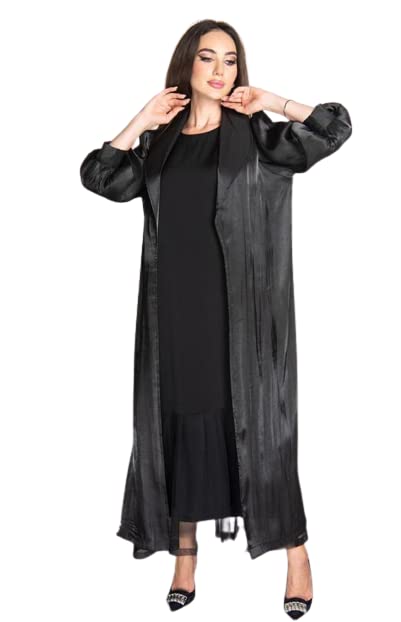 Samaira FashionBlack Zhy Fabric Abaya Front Open Long Korean Maxi Dress Long Sleeves Evening Dress Abayas for Women Muslim Party Wear Naqab Hijab Burkha