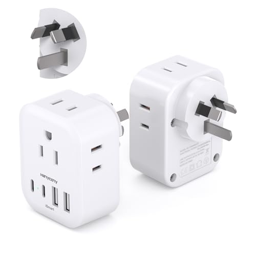 Australia Plug Adapter 2 Pack HANYCONY New Zealand Power Adapter with 4 Outlets 4 USB (2 USB C) Type I Travel Adapter for US to Australian Argentina AU China Fiji Samoa Tonga Kiribati