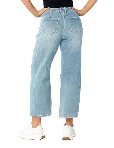 Barrel Jeans Women Stretchy Fabric & Ripped Style Wide Leg Ankle Pants, Suit for Midsize Woman Everyday Casual2