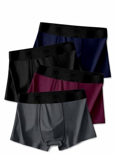 Image of Men's Extra Thin Elastic Underwear Long Comfortable Ice Silk Breathable Comfort Brief-Boxer-Trunks Imported Material Pack of 4