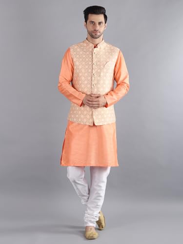 Image of Uri and MacKenzie Men's Silk Blend Kurta Pajama with Designer Ethnic Nehru Jacket /Modi Jacket