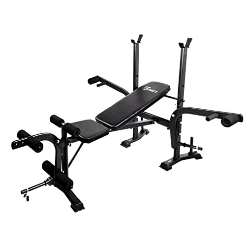 FINEX Olympic Weight Bench with Squat Rack - Foldable Bench Press with Leg Developer, Multi-Station Exercise Strength Training Workout Bench for Home Gym, 250KG Weight Capacity