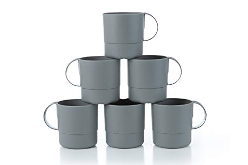 Amuse- Eco Friendly Sturdy Unbreakable & Stackable Mugs for Water, Coffee, Milk, Juice, Tea- Set of 6-11 oz (Gray)