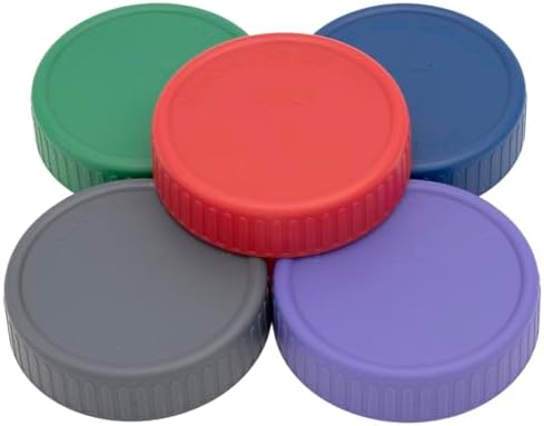 MJL Leak Proof Plastic Storage Lids With Silicone Liners For Mason Jars (5 Pack, Wide Mouth)