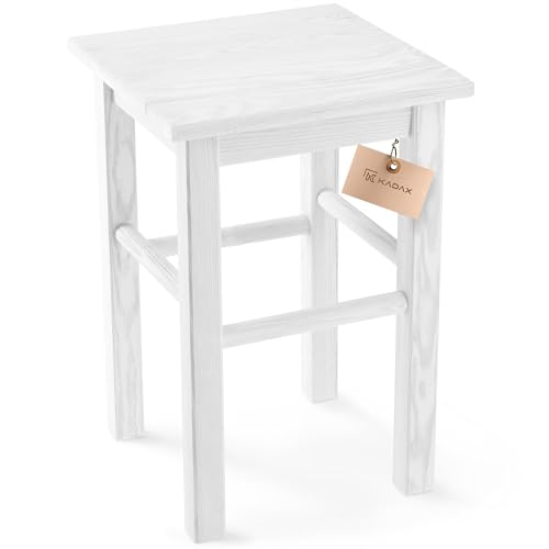 KADAX Taburete de madera de pino natural sin pintar, reposapiés en 3 modelos diferentes, silla de bar, taburete de escalón, taburete cuadrado claro