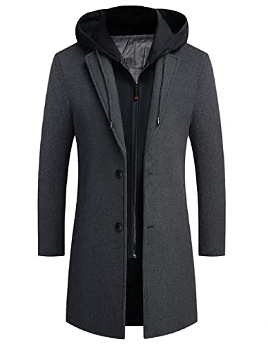 iCKER Mens Trench Coat Winter Wool Blend Jacket Overcoat Long Top Coat Warm Pea Coat