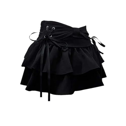 Jupe plissée noire Y2k Kawaii style Harajuku gothique à taille haute