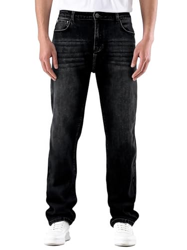 LBDLONGBIDA Men's Stretch Jeans Regular Fit Straight-Leg Casual Elastic Denim Pants for Junior（Black,38）