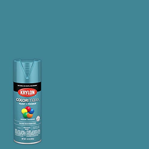 Image of Krylon K05501007 COLORmaxx Spray Paint and Primer for Indoor /Outdoor Use, Gloss Bahama Sea, 12 Ounce (Pack of 1)