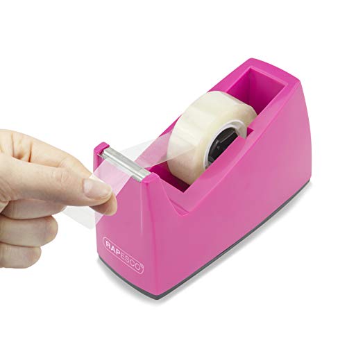 Rapesco 1621 300 Klebebandspender mit 25 mm Kern, 4 Klebebandrollen Enthalten, Pink