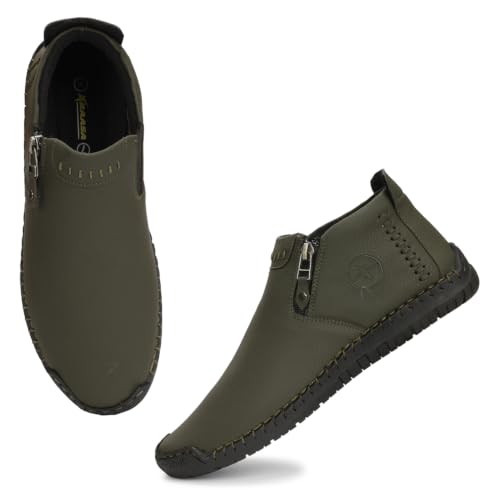 Image of Kraasa Men's Stylish Trendy Sneakers | High Tops Synthetic Side Zipper Casual Shoes | Ultra Soft Cushioned Insole | Airmix Sole Footwear