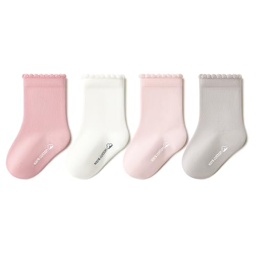 UMELOK Baby & Toddler Cotton Crew Socks 4-Pack for 1-6 Years Boys Girls - Breathable Everyday Kids Ankle Socks