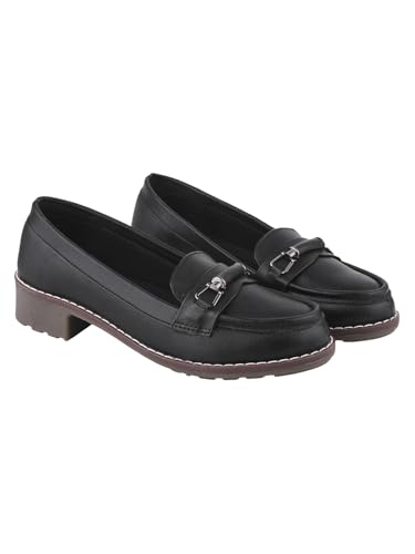 Image of Shoetopia Women's Loafers with Metal Buckle - Comfortable Durable TPR Sole, Stylish Slip-On Casual & Office Everyday Footwear
