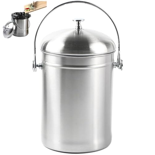 Contenedor de acero inoxidable pulido con asa para residuos de alimentos de cocina 4