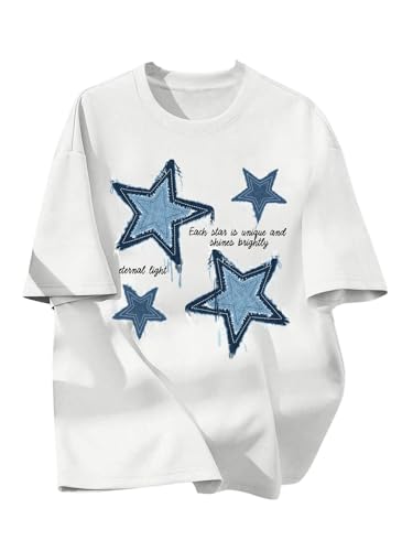 Boy's Casual Tropical Star Letter Print T Shirt Short Sleeve Crew Neck Drop Shoulder Tee Tops