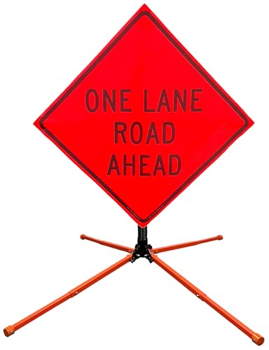 Image of 36 inchx36 inch One Lane Road Ahead Mesh Sign & Steel Spring Stand