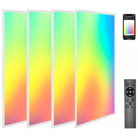 2x4 FT LED RGBW 5000K Multicolor Flat Panel Light Remote & App Controlled 60W 6600lm Color Changing LED Panel Light Smart Wi-Fi Drop Ceiling Light with Alexa/Google Assistant (4 Pack) Cover