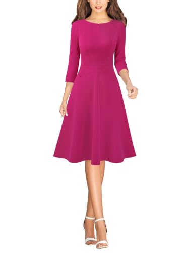 Image of VFSHOW Womens Work Business Office Front Zipper Slim Church A-Line Dress