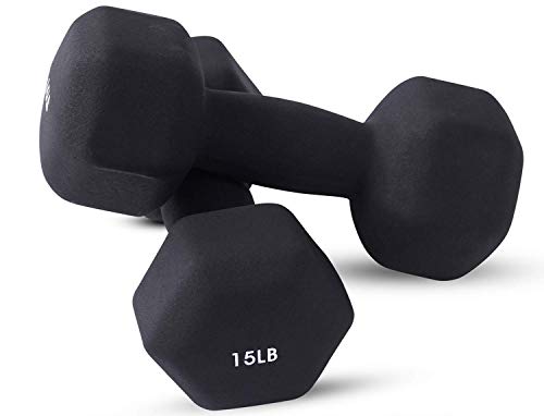 Neoprene Dumbbell Pairs by Day 1 Fitness – 15 Pounds - Non-Slip, Hexagon