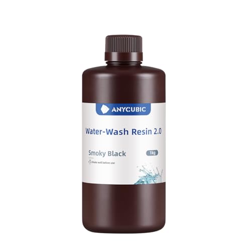 ANYCUBIC Water Washable 3D Printer Resin 2.0, 405nm High Precision 3D Resin, Low Shrinkage Photopolymer Resin for 4K/8K/12K Capable LCD DLP Resin 3D Printer (Smoky Black, 1000g)