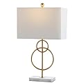 JONATHAN Y JYL1096A Haines 26" Modern Circle Marble/Metal LED Table Lamp Classic Glam Bedside Desk Nightstand Lamp for Bedroom Living Room Office College Bookcase LED Bulb Included, Gold Leaf/White