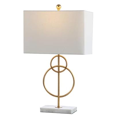 JONATHAN Y JYL1096A Haines 26" Modern Circle Marble/Metal LED Table Lamp Classic Glam Bedside Desk Nightstand Lamp for Bedroom Living Room Office College Bookcase LED Bulb Included, Gold Leaf/White
