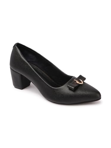 Image of Carlton London Women's Block Heel Round Toe Pumps - Elegant, Comfortable, and Stylish for Office, Casual and Semi-Formal Use