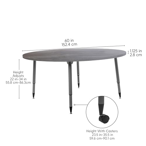 Image of Adapte Commercial Classroom Activity Table - 60 inch Round Woodgrain, ADA Compliant Tapered Legs with Glides & Casters, Adjustable Height 22-34 inch Wheelchair Accessible, School & Office Furniture