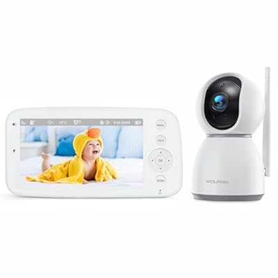 WOLFANG 1080P Camara Vigilancia Bebe con 5" 720P Pantalla  Vigilabebes con Camara con Rotación de 360° y Zoom  Sin WiFi  Visión Nocturna  Comunicación Bidirecciona  Temperatura  Detección de Llanto