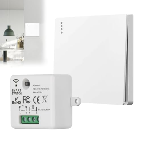 Kit Interruptor de Luz Inalámbrico 433 MHz, Receptor 10A 230V, Control ON/OFF para Iluminación y Electrodomésticos, Fácil Instalación