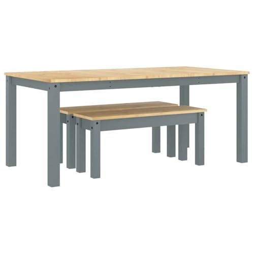 vidaXL Panama 3 Piece Dining Set - Grey Solid Pine Wood Dining Table with Bench Seating - Farmhouse Style