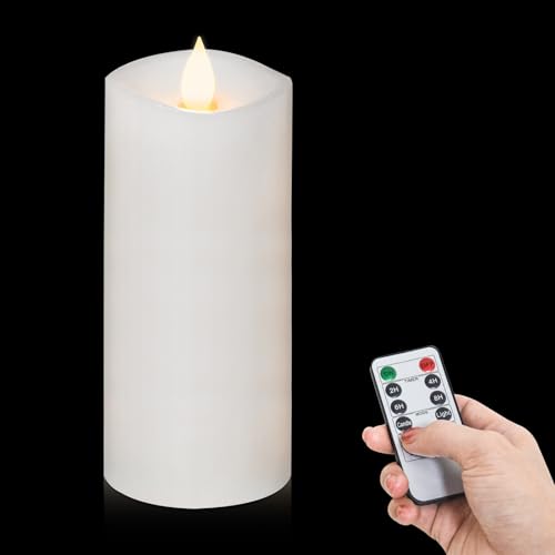 Image of 1PCS, 3 x 7 inches Flameless Candle with Remote Control, 3D Flickering Wick, Real Wax, Battery Candles,with Timer,Battery Powered Candles,for Holiday Home Decor,White