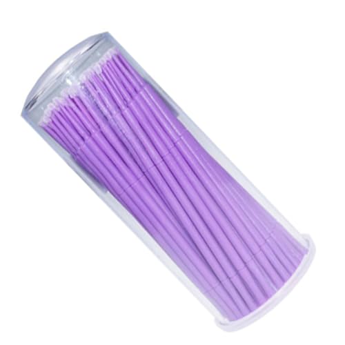 BELLIFFY 100pcs Purple Micro Brush Applicators Plastic Nylon Linter for Eyelash Glue Removal