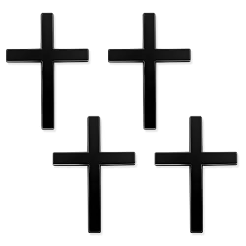 Image of 4PCS Metal Christian Cross Emblem Stickers, 2.5x1.8in 3D Jesus Christ Auto Emblem Badge Decal, Self-Adhesive Styling Cross Decal Decoration for Trunk Tailgate Side Fender (Black)